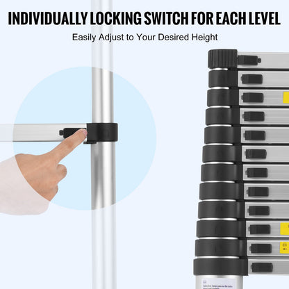Teleskopstege, 16,4 fot lätt förlängningsstege i aluminium, hopfällbar stege med flera knappar, 160 kg kapacitet med halkfria fötter, bärbara kompakta stegar för hem, husbil, loft