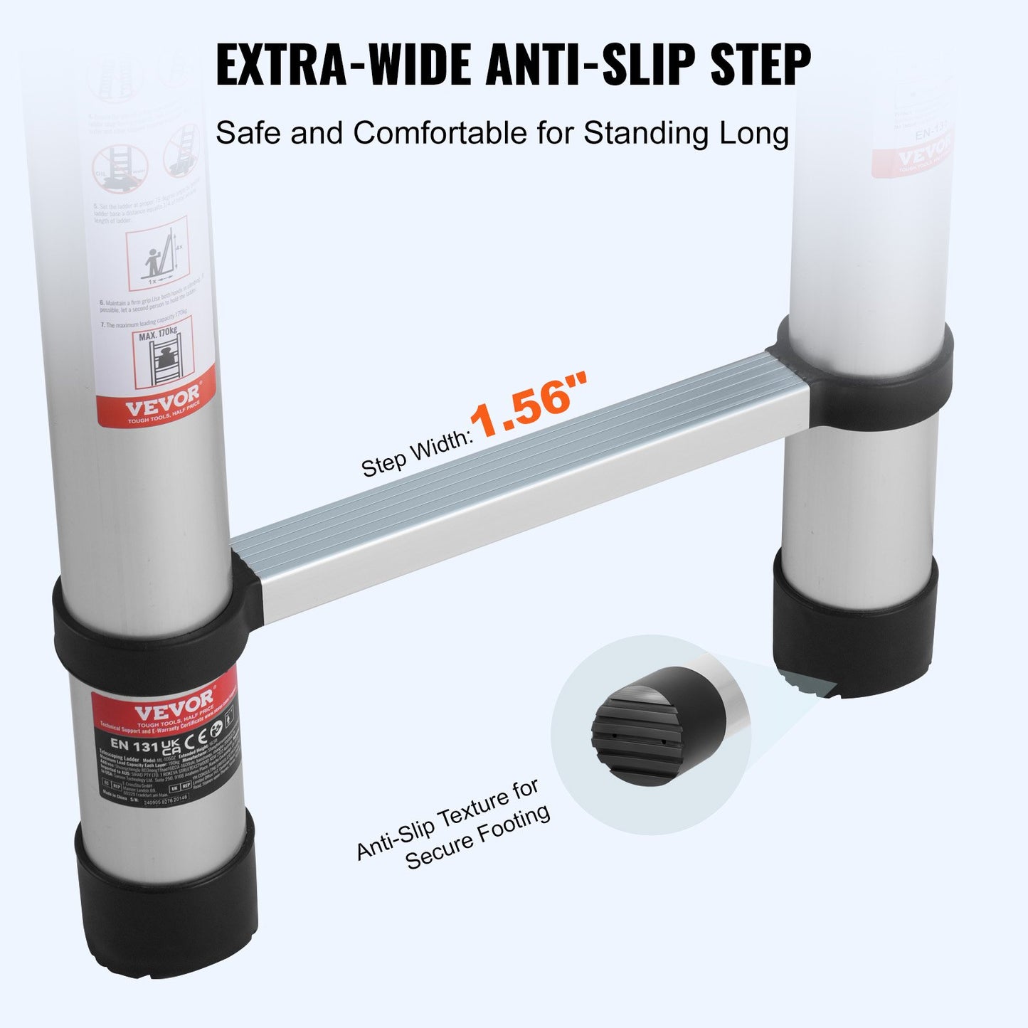 Teleskopstege, 20,3 fot lätt förlängningsstege i aluminium, hopfällbar stege med flera knappar, 160 kg kapacitet med halkfria fötter, bärbara kompakta stegar för hem, husbil, loft