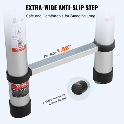 Teleskopstege, 20,3 fot lätt förlängningsstege i aluminium, hopfällbar stege med flera knappar, 160 kg kapacitet med halkfria fötter, bärbara kompakta stegar för hem, husbil, loft