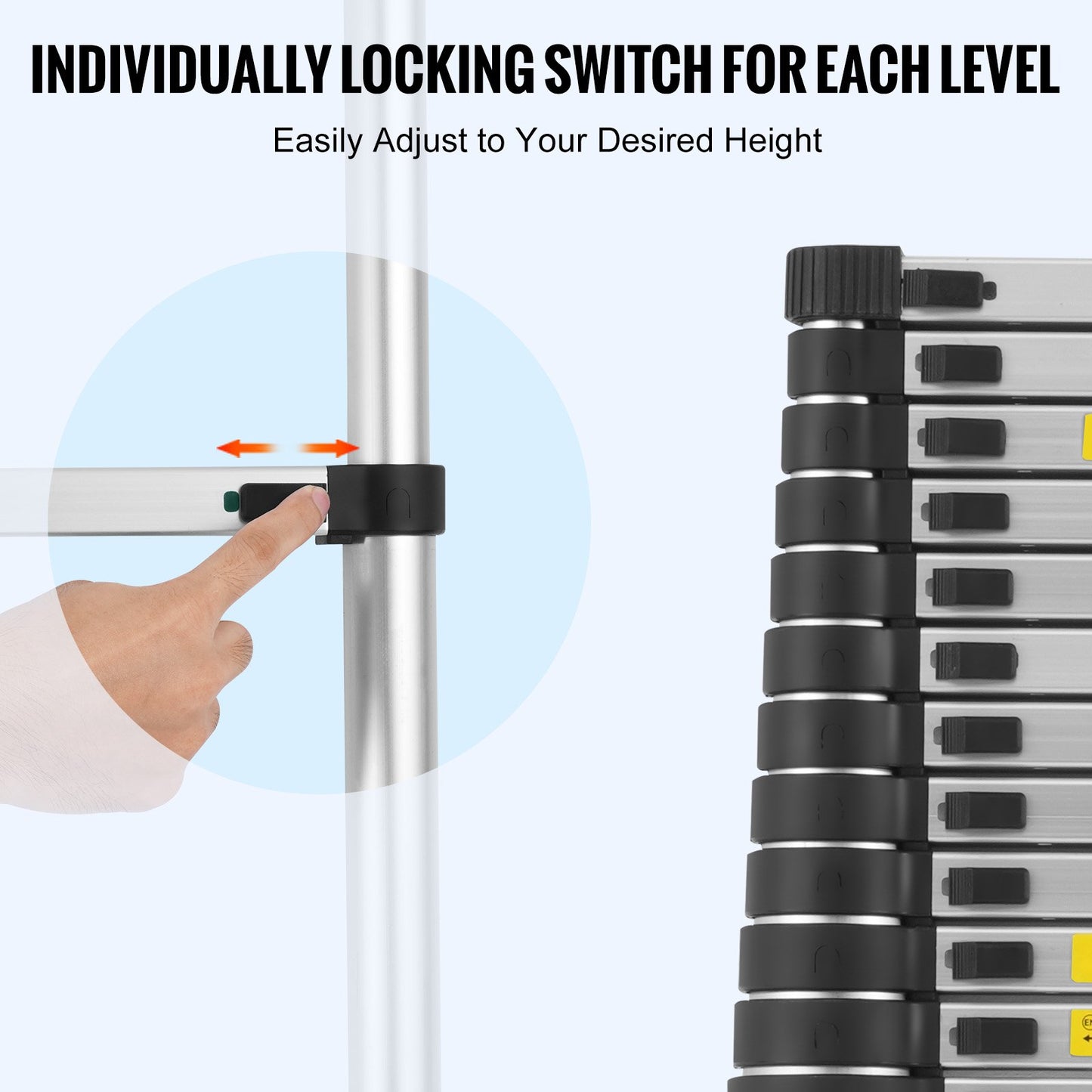 Teleskopstege, 20,3 fot lätt förlängningsstege i aluminium, hopfällbar stege med flera knappar, 160 kg kapacitet med halkfria fötter, bärbara kompakta stegar för hem, husbil, loft