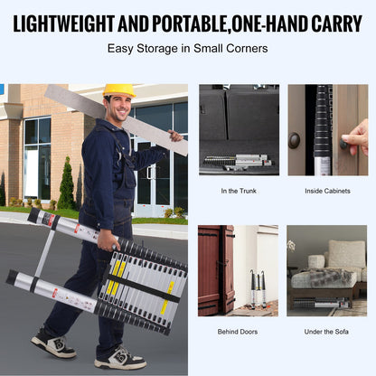 Teleskopstege, 20,3 fot lätt förlängningsstege i aluminium, hopfällbar stege med flera knappar, 160 kg kapacitet med halkfria fötter, bärbara kompakta stegar för hem, husbil, loft