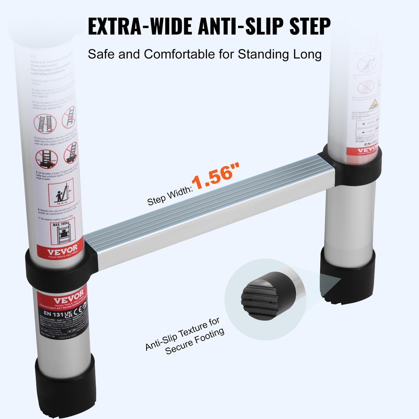 Teleskopstege, 8,5 fot lätt förlängningsstege i aluminium, hopfällbar stege med en knapptryckning, 160 kg kapacitet med halkfria fötter, bärbara kompakta stegar för hem, husbil, loft