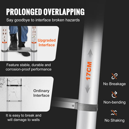 Teleskopisk stege i aluminium, förlängningssteg 457,2 cm, mångsidig, bärbar