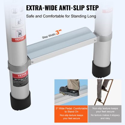 Teleskopstege, 16,5 fot lätt förlängningsstege i aluminium, hopfällbar stege med flera knappar, kapacitet 419 pund med halkfria fötter, bärbara kompakta stegar för hem, husbil, loft