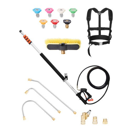 Teleskopstav för högtryckstvätt, 7,2 m, 4000 psi, teleskopisk sprutstav med förlängningsstavar för högtryckstvätt, hängrännrengörare, borsthuvud, svängbar koppling, 7 sprutmunstycken och stödsele