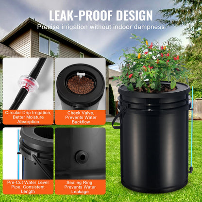 DWC Hydroponics Grow System, hydroponiskt odlingssystem med Top Drip Kit, 5-gallon djupvattenkultur med luftpump, luftsten och vattennivåanordning för bladgrönsaker (1 hink + Top Drip Kit)