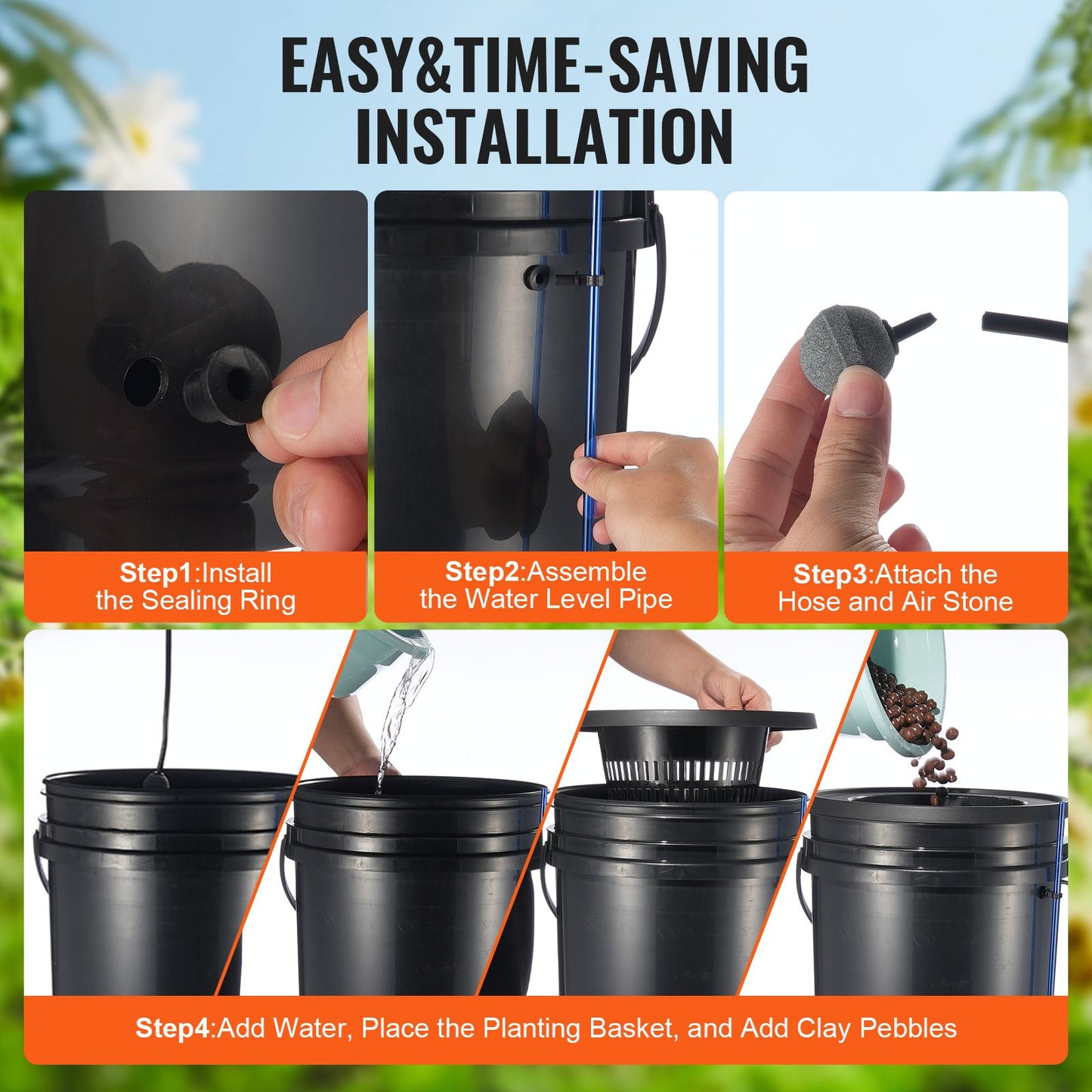 DWC Hydroponics Grow System, hydroponiskt odlingssystem med Top Drip Kit, 5-gallon djupvattenkultur med luftpump, luftsten och vattennivåanordning för bladgrönsaker (1 hink + Top Drip Kit)