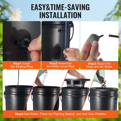 DWC Hydroponics Grow System, hydroponiskt odlingssystem med Top Drip Kit, 5-gallon djupvattenkultur med luftpump, luftsten och vattennivåanordning för bladgrönsaker (1 hink + Top Drip Kit)