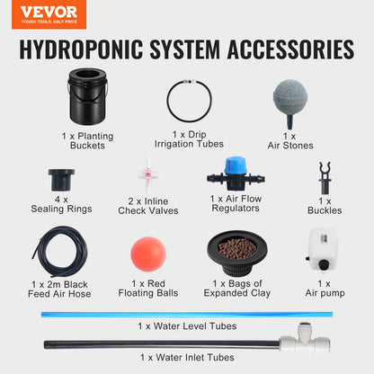 DWC Hydroponics Grow System, hydroponiskt odlingssystem med Top Drip Kit, 5-gallon djupvattenkultur med luftpump, luftsten och vattennivåanordning för bladgrönsaker (1 hink + Top Drip Kit)