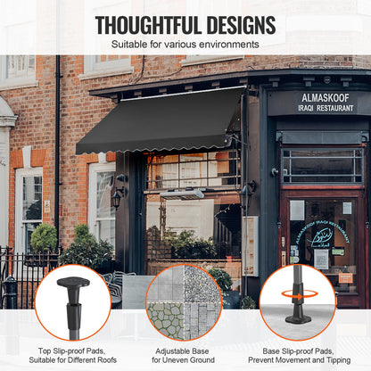 138 x 47" utdragbar markis, markis med manuell vev, solskydd för utomhusbruk, justerbar höjd från 86 till 122 tum, för uteplats/balkong/trädgård, svart