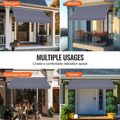 178 x 47" utdragbar markis, markis med manuell vev, solskydd för utomhusbruk, justerbar höjd från 86 till 122 tum, för uteplats/balkong/trädgård, mörkgrå