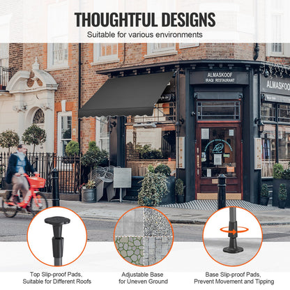 232 x 112 cm utdragbar markis, markis med manuell vev, solskydd för utomhusbruk, justerbar höjd från 226 till 360 cm, för uteplats/balkong/trädgård, svart