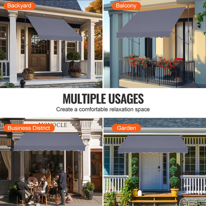 232 x 112 cm utdragbar markis, markis med manuell vev, solskydd för utomhusbruk, justerbar höjd från 226 till 360 cm, för uteplats/balkong/trädgård, mörkgrå