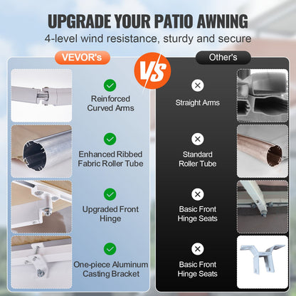 Manual Retractable Awning, 13 x 8 ft Outdoor Patio Awning Retractable Sun Shade, Water-Resistant Polyester Patio Door Window Awning Sunshade Shelter with Crank Handle for Backyard, Balcony