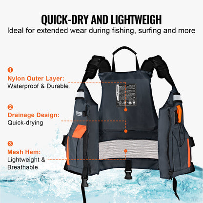 Flytväst för vattensporter (PFD), Flytväst med vattentät nylon och 110N flytkraft, Flytväst/jacka för alla vattenaktiviteter - fiske, kajakpaddling, surfing och mer, Herr och Dam XL