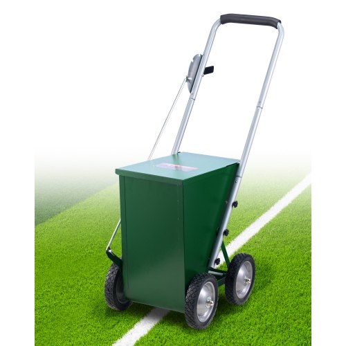 Torrlinjemarkör, 4 hjul, 2 eller 4 tums linjer, torrlinjekrita för fält, justerbar linjemarkör, med gummijusterbart handtag, 23 kg stor krutkapacitet, för baseboll och softboll infield, grön