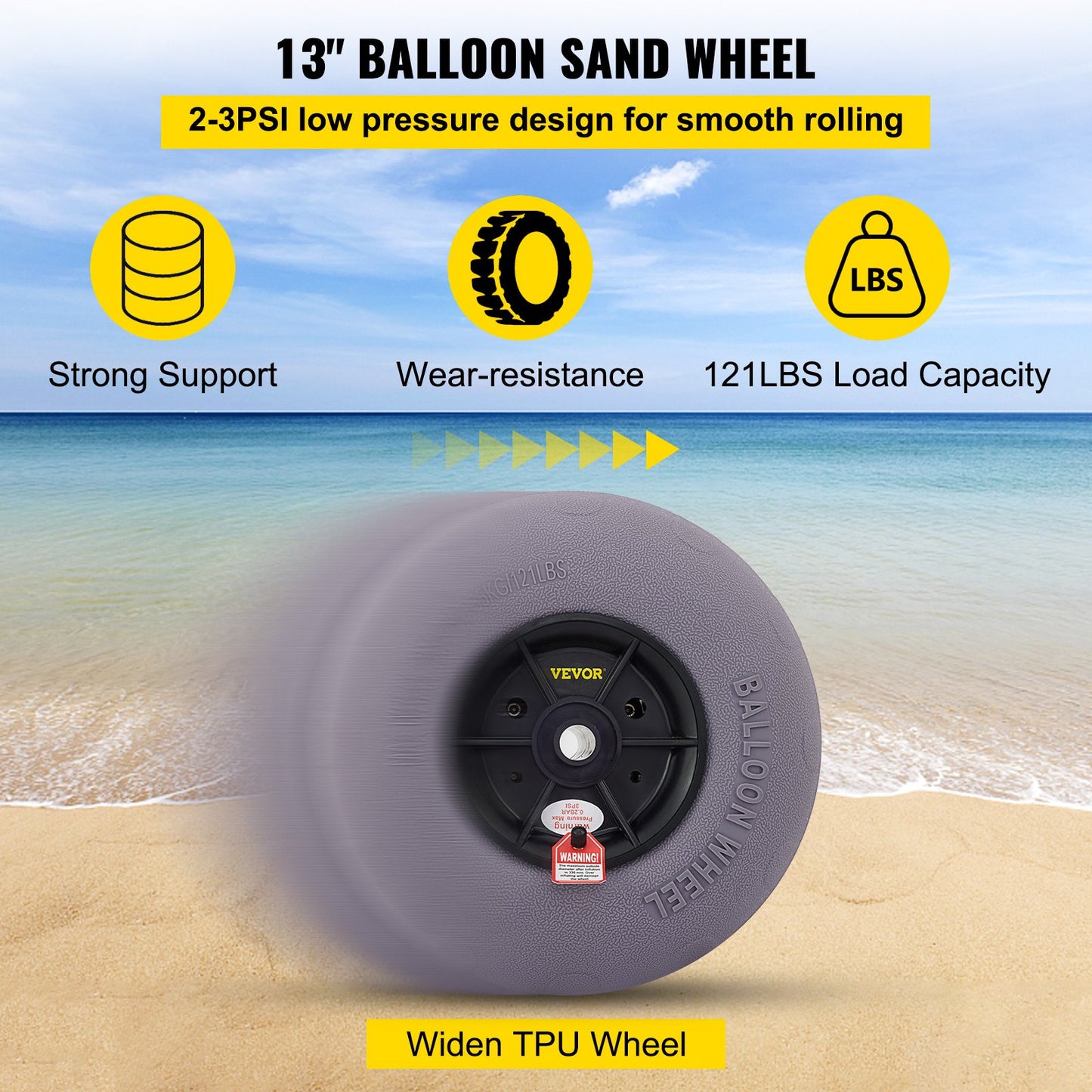Strandballonghjul, 33 cm reservdäck för sand, TPU-vagnsdäck för kajakvagn, kanotvagn och barnvagn med gratis luftpump, 2-pack