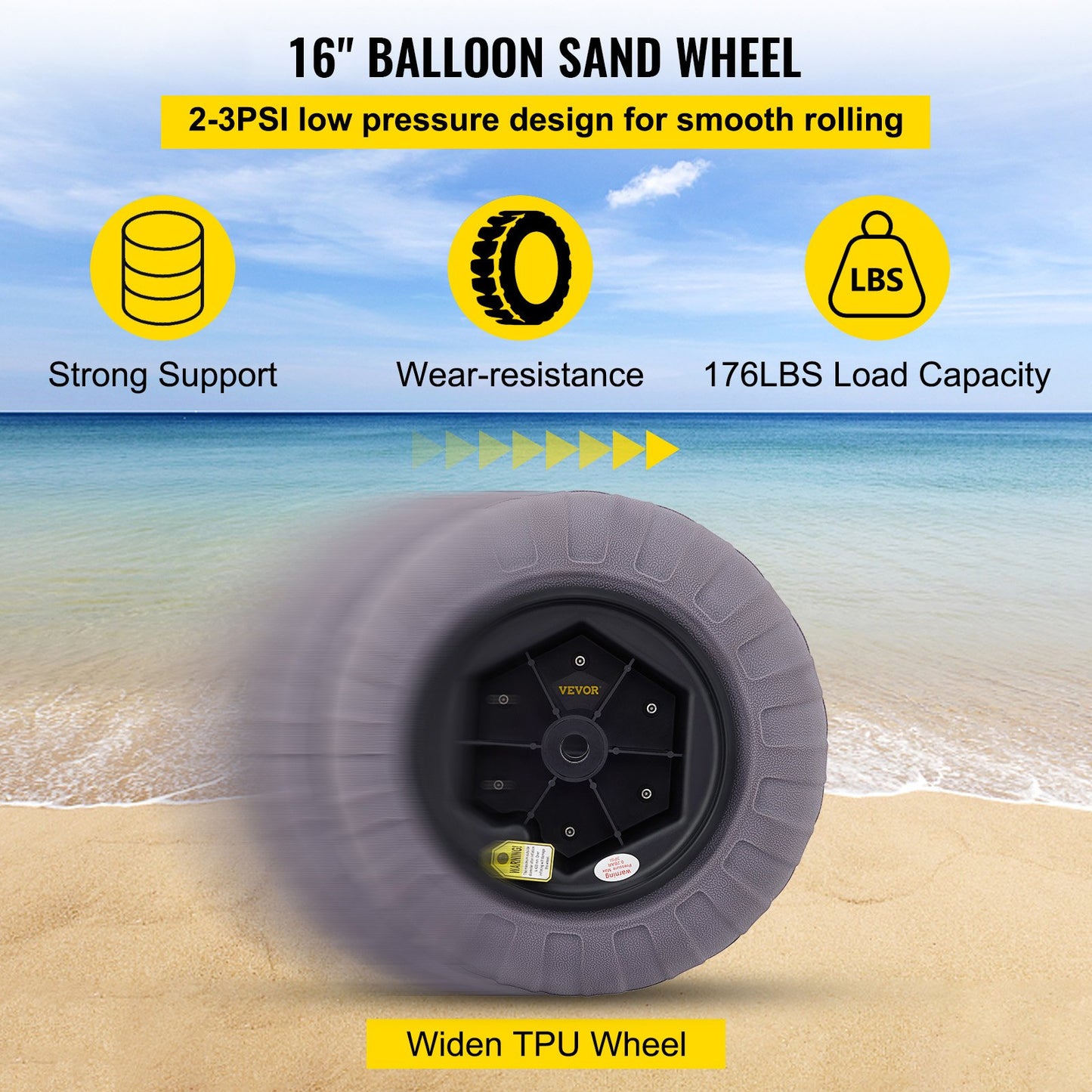 Strandballonghjul, 16" reservdäck för sand, TPU-vagnsdäck för kajakvagn, kanotvagn och buggy med gratis luftpump, 2-pack