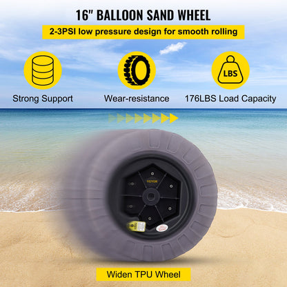 Strandballonghjul, 16" reservdäck för sand, TPU-vagnsdäck för kajakvagn, kanotvagn och buggy med gratis luftpump, 2-pack