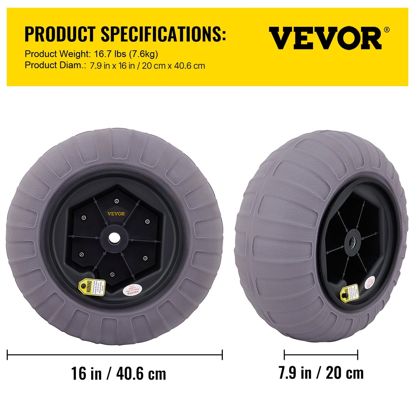 Strandballonghjul, 16" reservdäck för sand, TPU-vagnsdäck för kajakvagn, kanotvagn och buggy med gratis luftpump, 2-pack