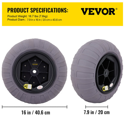 Strandballonghjul, 16" reservdäck för sand, TPU-vagnsdäck för kajakvagn, kanotvagn och buggy med gratis luftpump, 2-pack