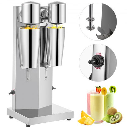 Milkshake-kit, elektrisk milkshake-maskin i rostfritt stål, 180W milkshake-maskin, klassisk milkshake-maskin med dubbla huvuden och 800ml kopp, silverfärgad milkshake-maskin, justerbara med 2 hastigheter