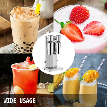 Milkshake-kit, elektrisk milkshake-maskin i rostfritt stål, 180W milkshake-maskin, klassisk milkshake-maskin med dubbla huvuden och 800ml kopp, silverfärgad milkshake-maskin, justerbara med 2 hastigheter