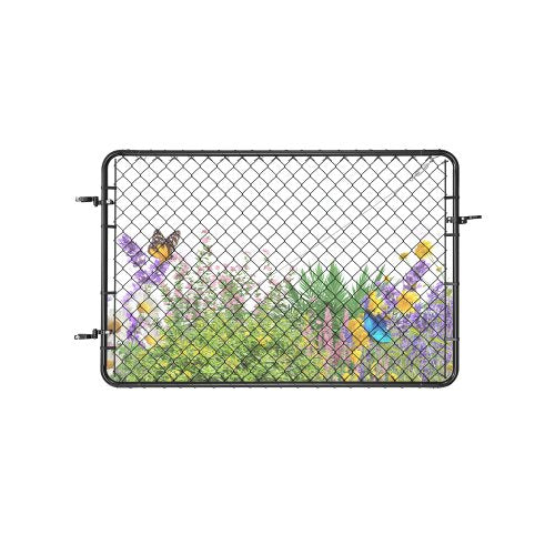 Chain Link Fence Gate, 72 x 48 in, Adjustable Chain Link Fence Panel, Fit 2.2-6 ft (W) x 6 ft (H) Garden Fence Gate Opening, Fencing Gate with Plastic Coating, for Farm Black, Posts Not Included