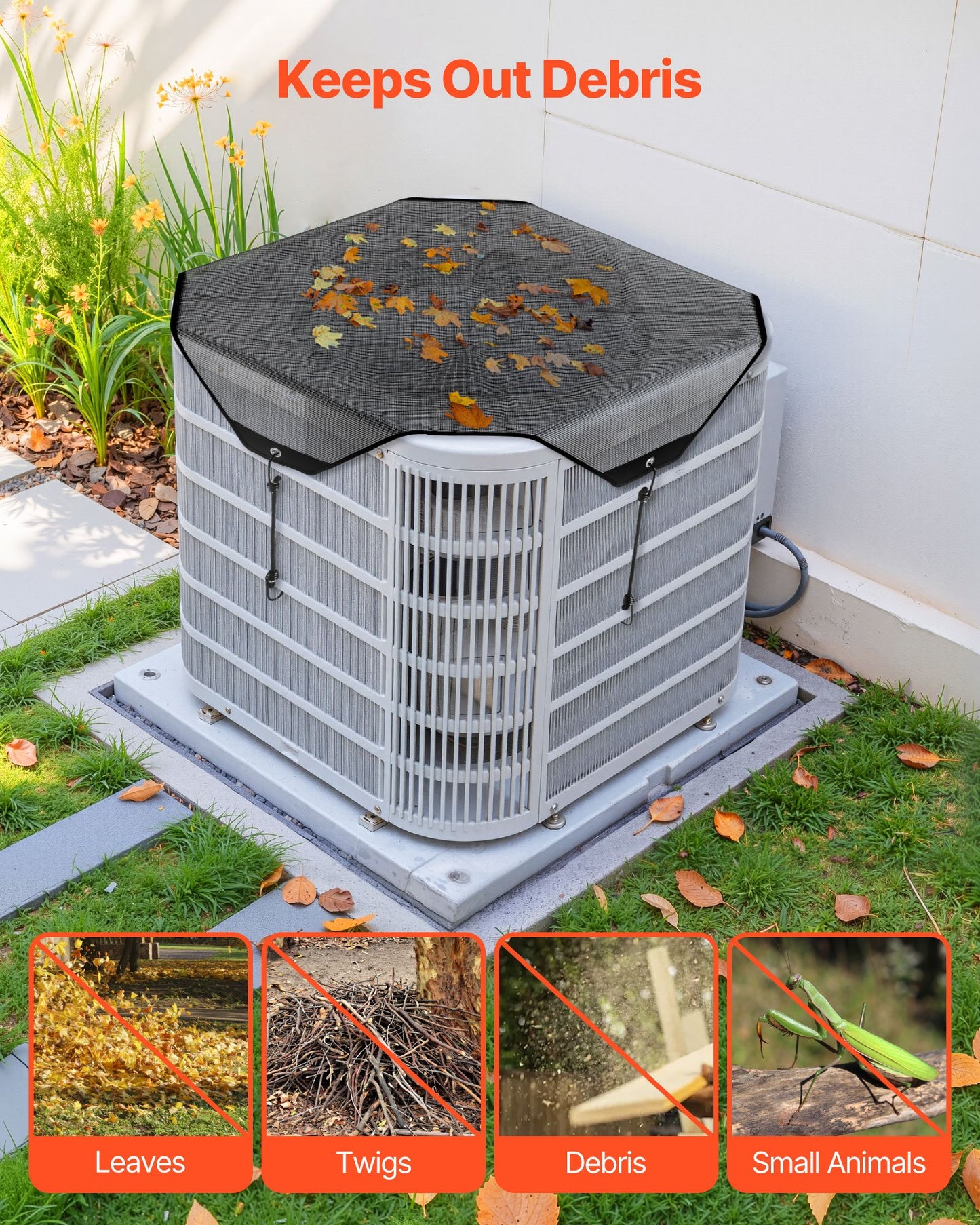 Luftkonditioneringsskydd för utomhusenheter, 910 x 910 mm Central AC-skydd för luftkonditioneringsenhet, Top Universal Mesh Defender Rivtålig Enkel installation för utomhusbruk Utomhus alla årstider, Svart