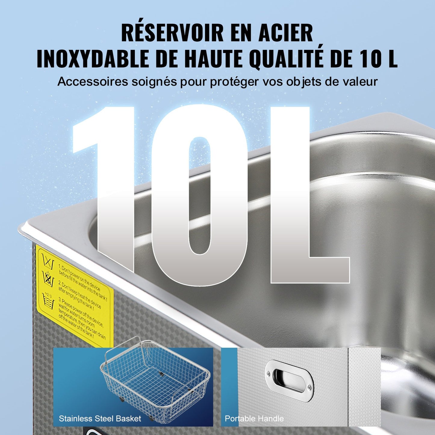 Ultraljudsrengöring med digital timer och värmare, professionell ultraljudsrengöring för smycken, uppvärmd rengöringsmaskin i rostfritt stål för glasögon, urringar, smådelar, kretskort (10L)