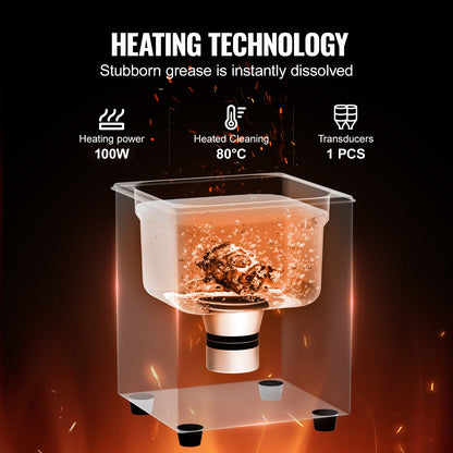 Ultraljudsrengöring, 1,3 l professionell 50 W rengöringsmaskin med timer och värmare, 40 kHz digital ultraljudsrengöring med korg för ur, glasögon, smyckeshållare, industriella delar, verktyg
