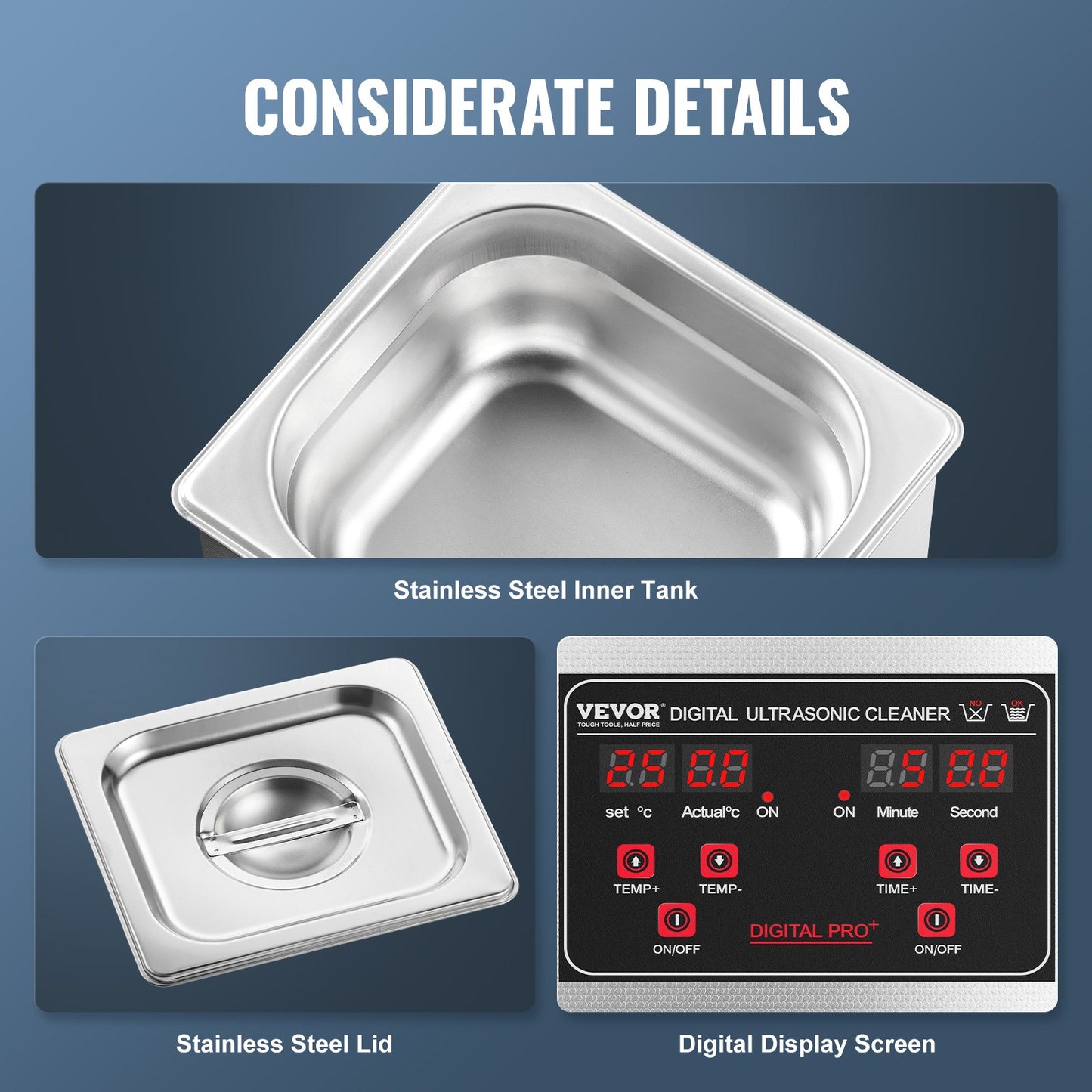 Ultraljudsrengöring, 1,3 l professionell 50 W rengöringsmaskin med timer och värmare, 40 kHz digital ultraljudsrengöring med korg för ur, glasögon, smyckeshållare, industriella delar, verktyg