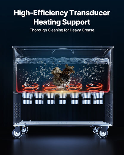 50L ultraljudstvätt, professionell ultraljudstvättmaskin med rengöringskorg och digital display, 840W stor rengöringsmaskin i rostfritt stål med hjul för industriella delar, förgasare