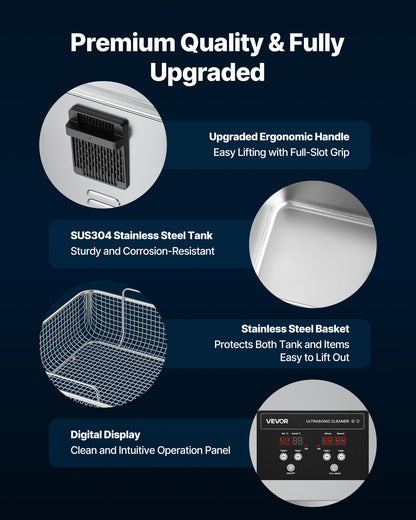 15L ultraljudsrengöring, professionell ultraljudsrengöringsmaskin med rengöringskorg och digital display, 240W rostfritt stål 40kHz industriell rengöringsmaskin för delar, förgasare, instrument