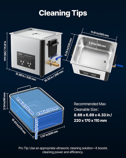 10L ultraljudsrengöring, professionell ultraljudsrengöringsmaskin med rengöringskorg och digital display, 180W rostfritt stål 40kHz rengöringsmaskin för klockor, rakhyvlar, smycken, mynt och mer