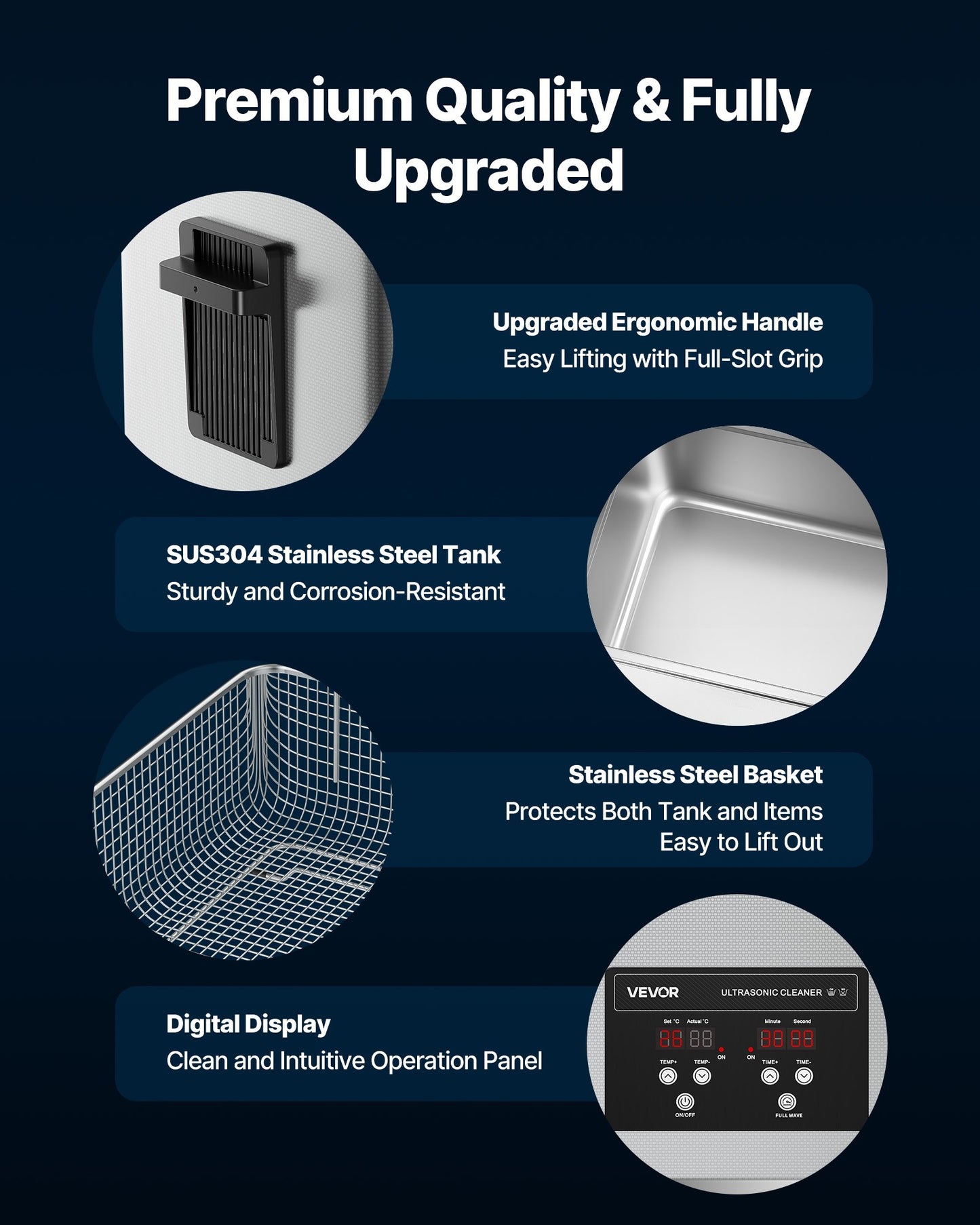 30L ultraljudsrengöring, professionell ultraljudsrengöringsmaskin med rengöringskorg och digital display, 480W rostfritt stål 40kHz industriell rengöringsmaskin för delar, förgasare, instrument