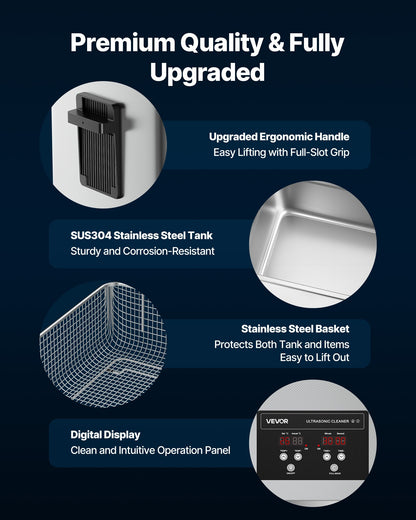30L ultraljudsrengöring, professionell ultraljudsrengöringsmaskin med rengöringskorg och digital display, 480W rostfritt stål 40kHz industriell rengöringsmaskin för delar, förgasare, instrument