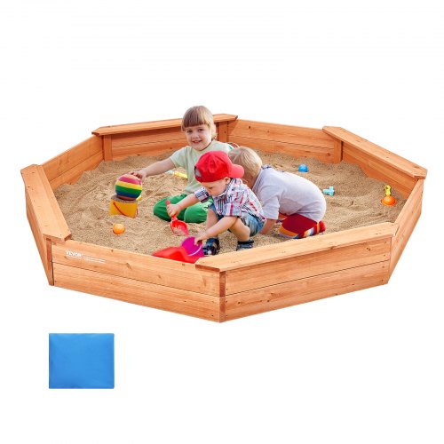 Träsandlåda med lock, 75,6 x 75,6 x 9,1 tum åttkantig sandlåda, sandlåda med 4 sittplatser och bottenfodral, barnsandlåda för utomhusträdgård, strand, park, present till pojkar och flickor i åldrarna 3-12
