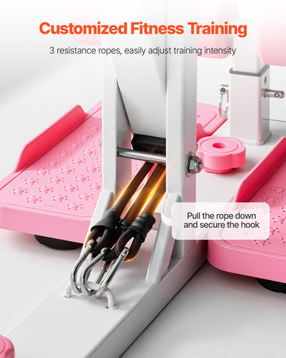 Djup knäböjsmaskin, justerbar sätesträningsmaskin med 3 högstyrkemotståndsband, hopfällbar coreben- och sätesträningsmaskin, armhävningsutrustning för hemmagym, rosa + vit