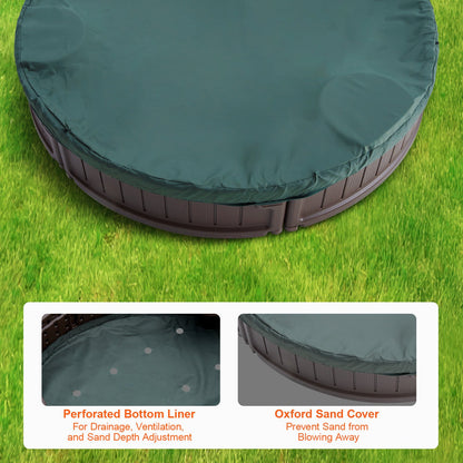 Sandlåda med lock, 72 x 41,5 x 9,1 tum oval sandlåda, HDPE-sandlåda med 4 hörnsittplatser och bottenfoder, barnsandlåda för utomhusträdgård, strand, park, present till pojkar och flickor i åldrarna 3-12, brun
