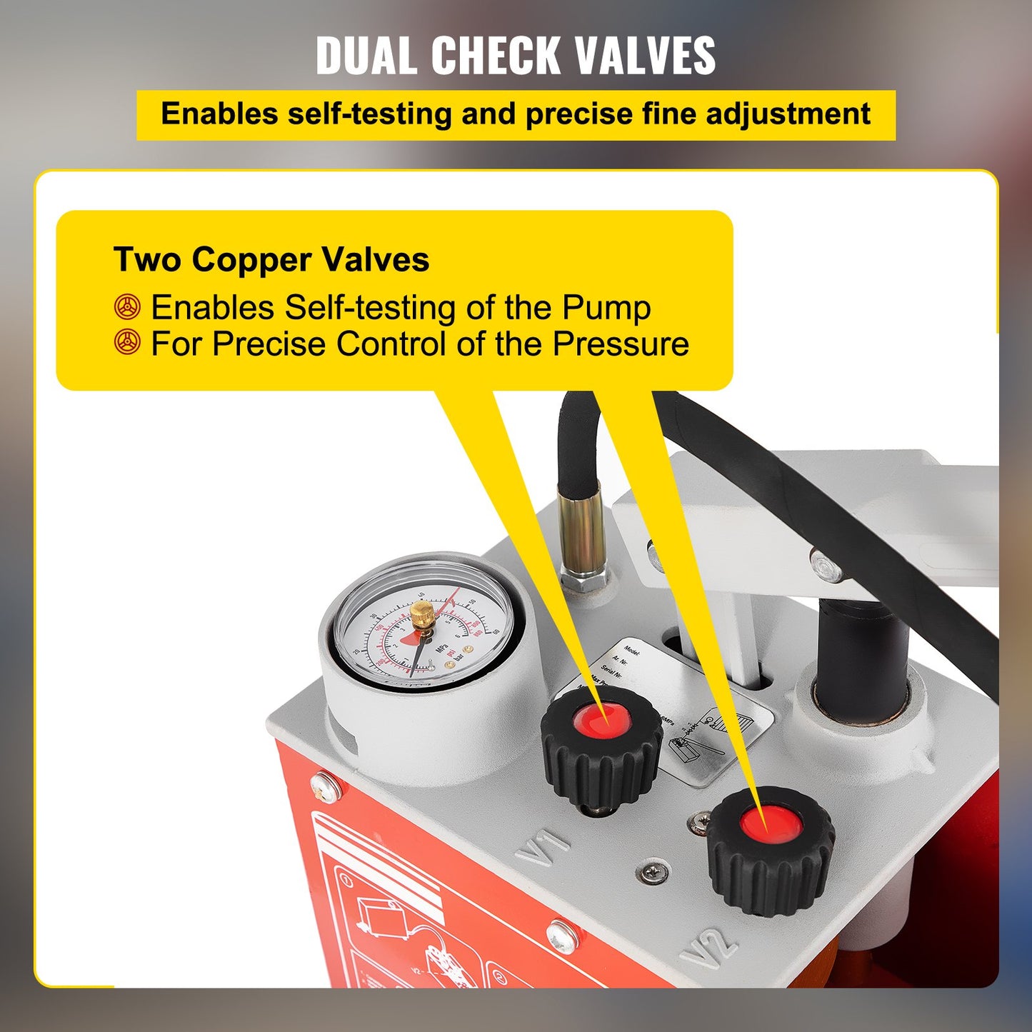 Hydrostatisk trycktestpump, test upp till 60 bar/860 psi, 12,1 l tank, hydrauliskt manuellt vattentryckstestare med tre-enhetsmätare och R 1,27 cm-anslutning för rörledningsvätsketrycktestning
