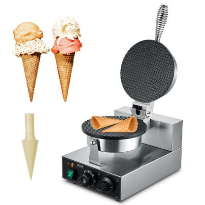 Elektrisk glassmaskin, kommersiell 1230W våffelstrutmaskin, non-stick rostfri äggrullform, med temperatur- och tidskontroll, handtag, för restaurangbageri, snackbarfamilj