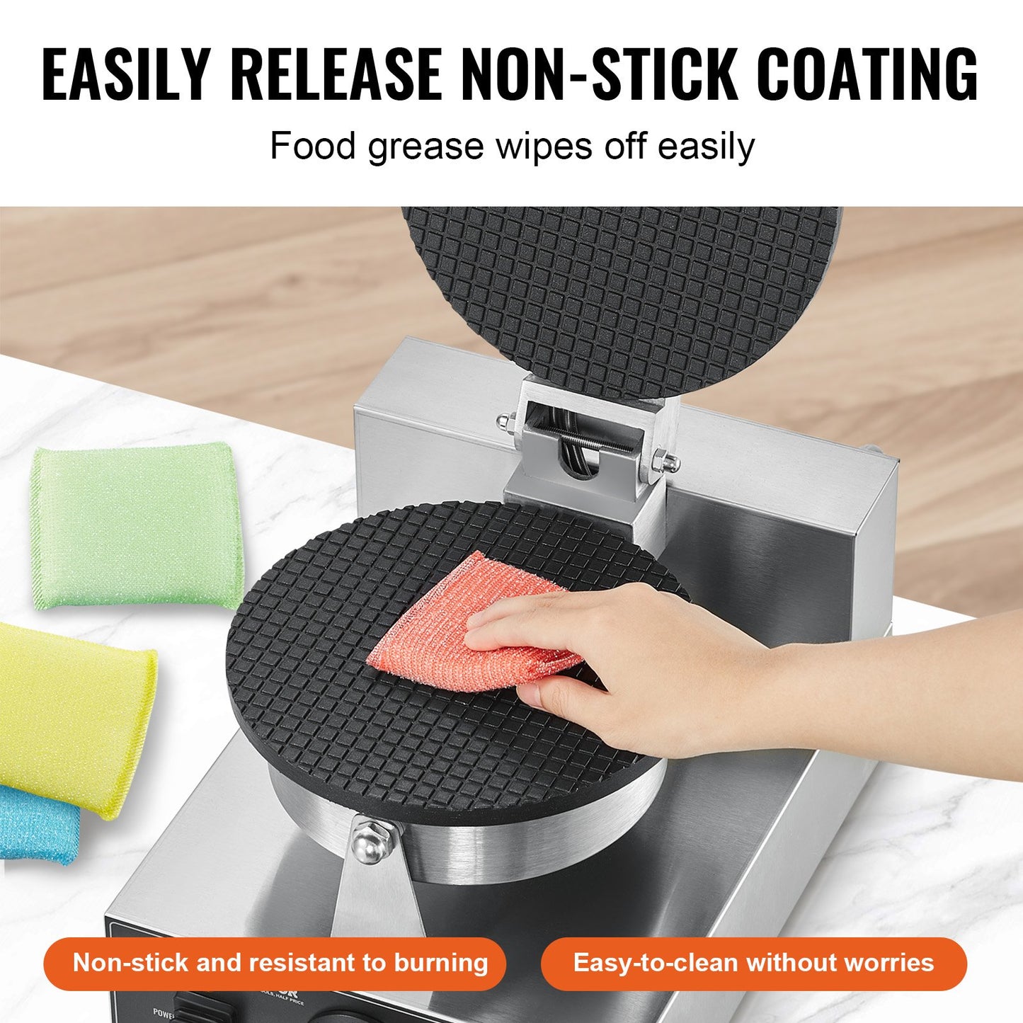 Elektrisk glassmaskin, kommersiell 1230W våffelstrutmaskin, non-stick rostfri äggrullform, med temperatur- och tidskontroll, handtag, för restaurangbageri, snackbarfamilj
