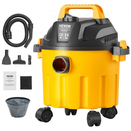 Våt-/torrsugare för verkstad, 10 l, 2 toppar, effektiv sugkraft och blås med munstycke, hjul, bärbar verkstadsdammsugare med tillbehör, lätt verkstadsdammsugare, perfekt för mattor, skräp, djurhår, gul