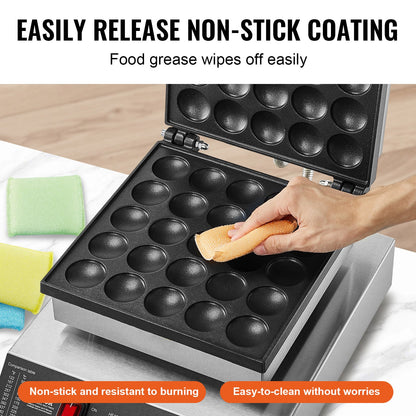 Mini holländsk pannkaksjärn, 25 st. Dorayaki-bagarmaskin med 43 mm diameter, 1700 W kommersiell elektrisk poffertjesgrill, non-stick rostfritt stål, temperatur- och tidskontroll, för hemmakök och restaurang