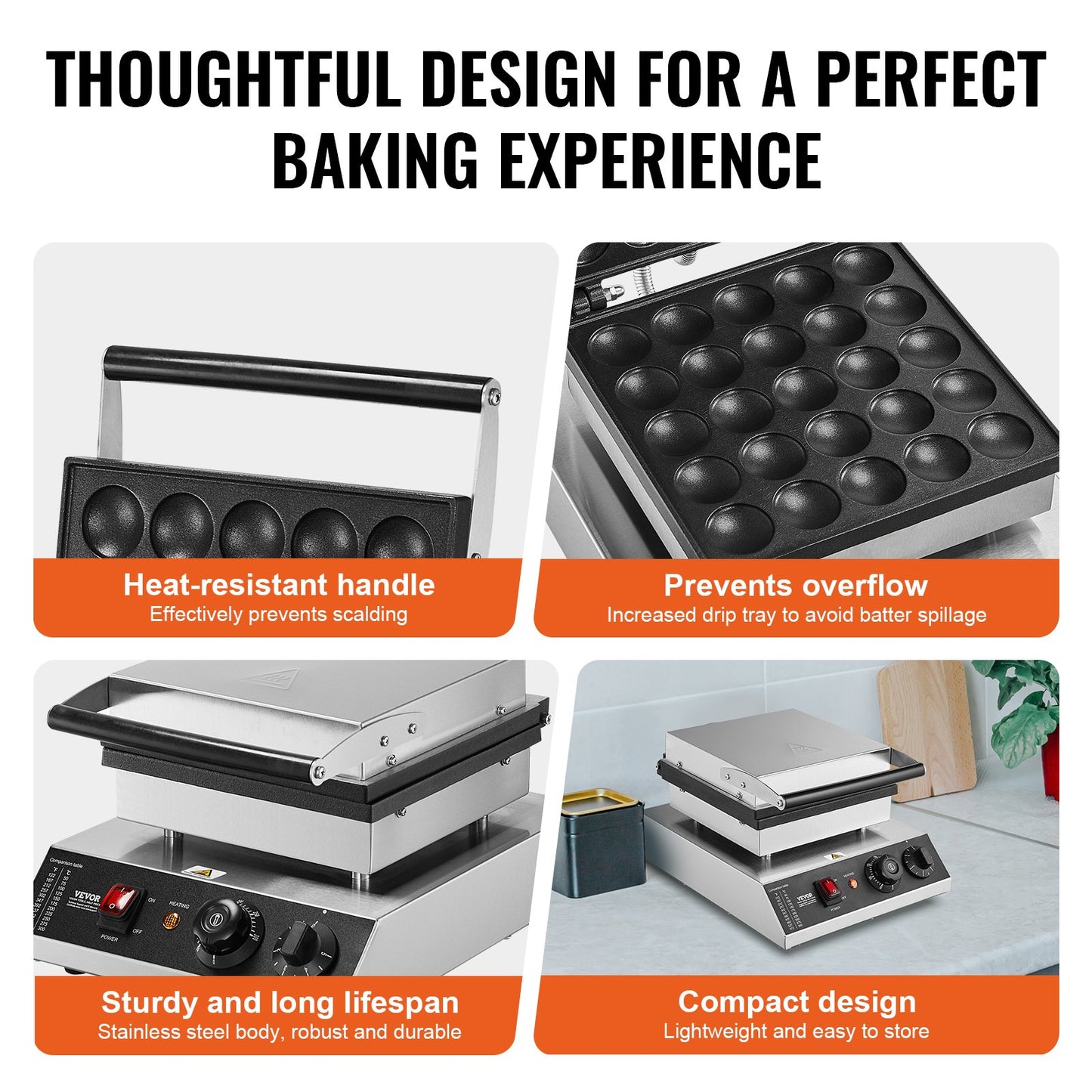 Mini holländsk pannkaksjärn, 25 st. Dorayaki-bagarmaskin med 43 mm diameter, 1700 W kommersiell elektrisk poffertjesgrill, non-stick rostfritt stål, temperatur- och tidskontroll, för hemmakök och restaurang