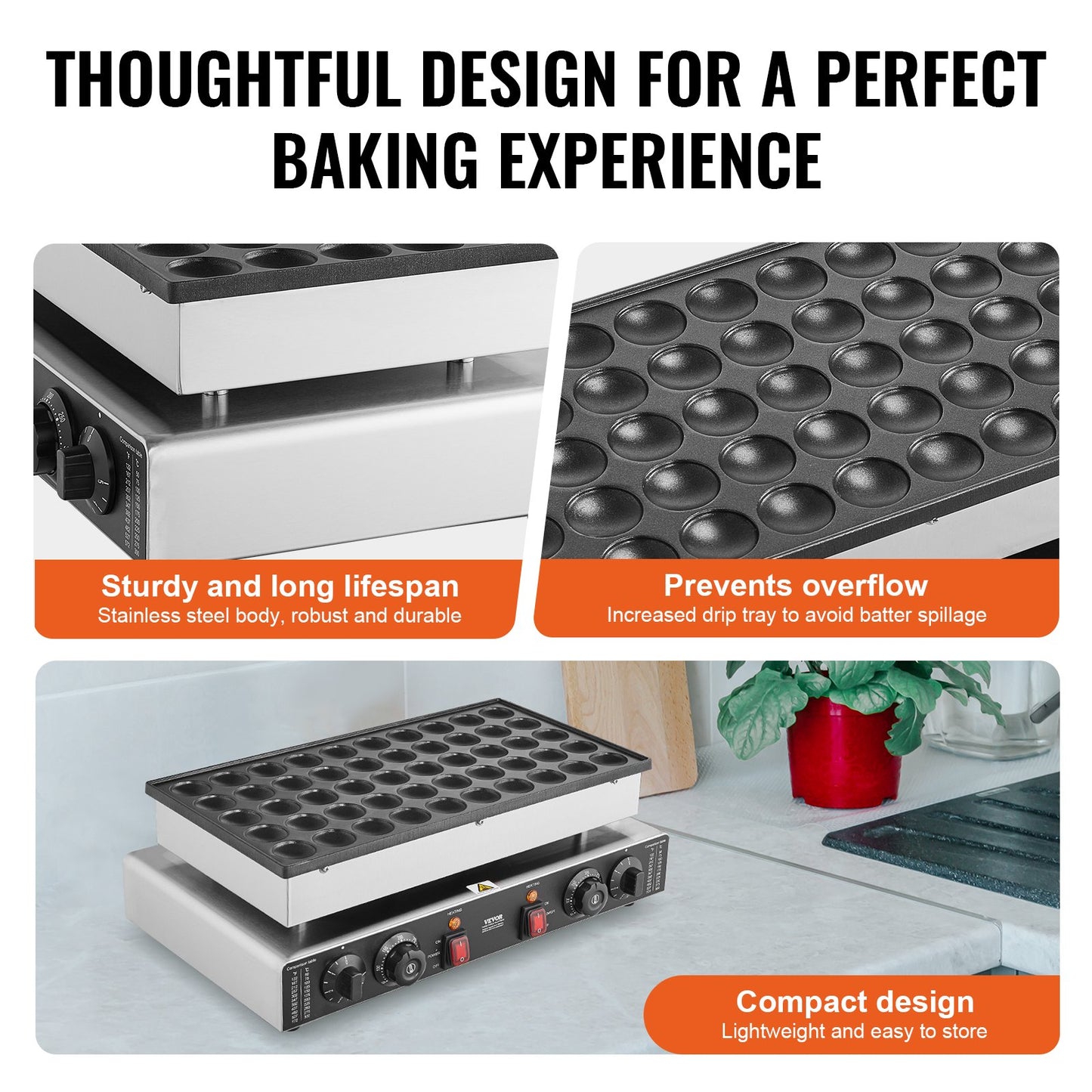 Mini holländsk pannkaksjärn, 50 st. Dorayaki-bagarmaskin med 43 mm diameter, 1700 W kommersiell elektrisk poffertjesgrill, non-stick rostfritt stål, dubbel temperatur- och tidskontroll, för hemmakök och restaurang