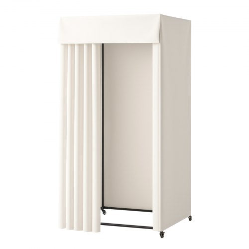Fitting Room, Moveable Dressing Room with Thick Curtains, Privacy Space with Casters and a Sturdy Metal Hook, for Boutique, Mall, Tailor's Store & Outdoor (99 x 99 x 204.5 cm, Black and Beige)