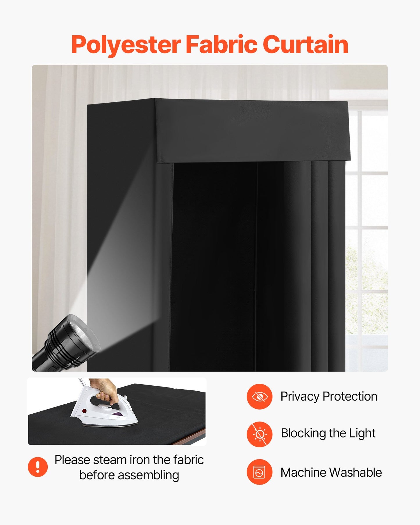 Fitting Room, Portable Dressing Room with Thick Polyester Curtains, Privacy Space with Shading Curtain and a Hook, for Boutique, Mall, Tailor's Store & Outdoor Activity 99 x 99 x 198 cm (Black)
