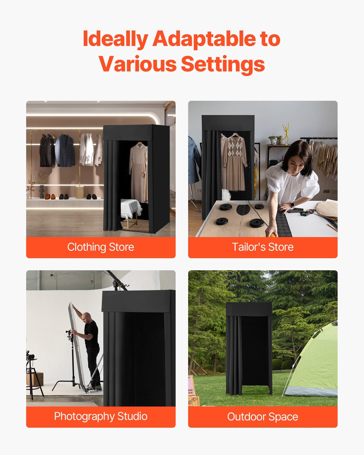 Fitting Room, Portable Dressing Room with Thick Polyester Curtains, Privacy Space with Shading Curtain and a Hook, for Boutique, Mall, Tailor's Store & Outdoor Activity 99 x 99 x 198 cm (Black)